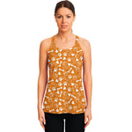 Orange Paw And Bone Pattern Print Women's Racerback Tank Top