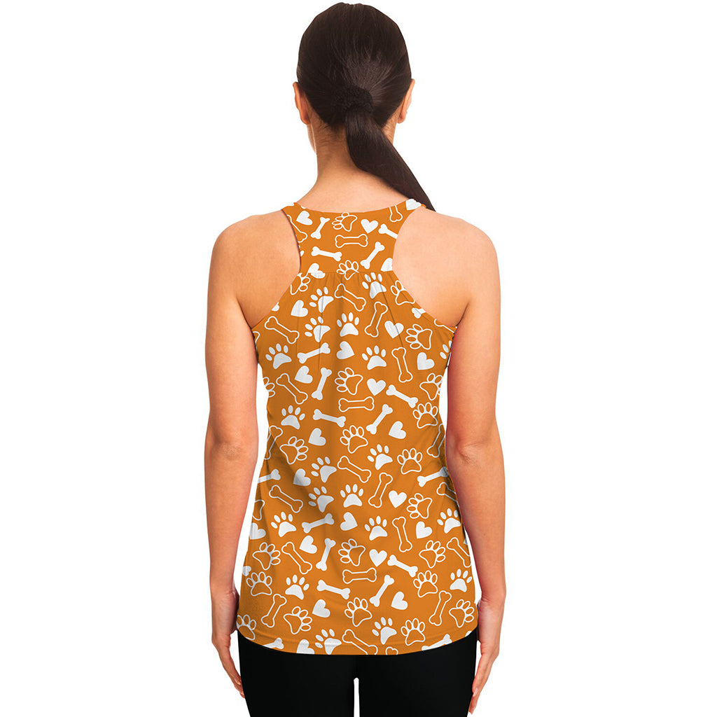 Orange Paw And Bone Pattern Print Women's Racerback Tank Top