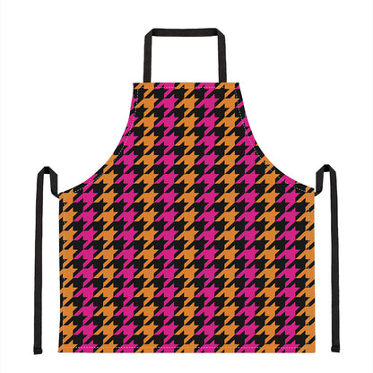 Orange Pink And Black Houndstooth Print Apron