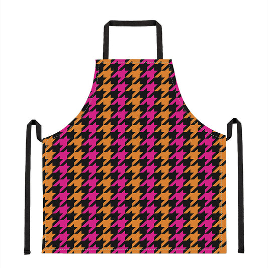 Orange Pink And Black Houndstooth Print Apron