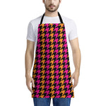 Orange Pink And Black Houndstooth Print Apron