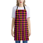 Orange Pink And Black Houndstooth Print Apron