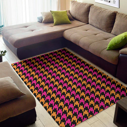 Orange Pink And Black Houndstooth Print Area Rug