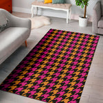 Orange Pink And Black Houndstooth Print Area Rug