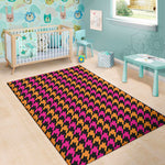 Orange Pink And Black Houndstooth Print Area Rug