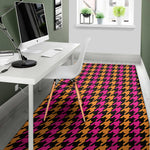 Orange Pink And Black Houndstooth Print Area Rug