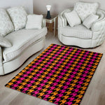 Orange Pink And Black Houndstooth Print Area Rug