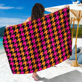 Orange Pink And Black Houndstooth Print Beach Sarong Wrap