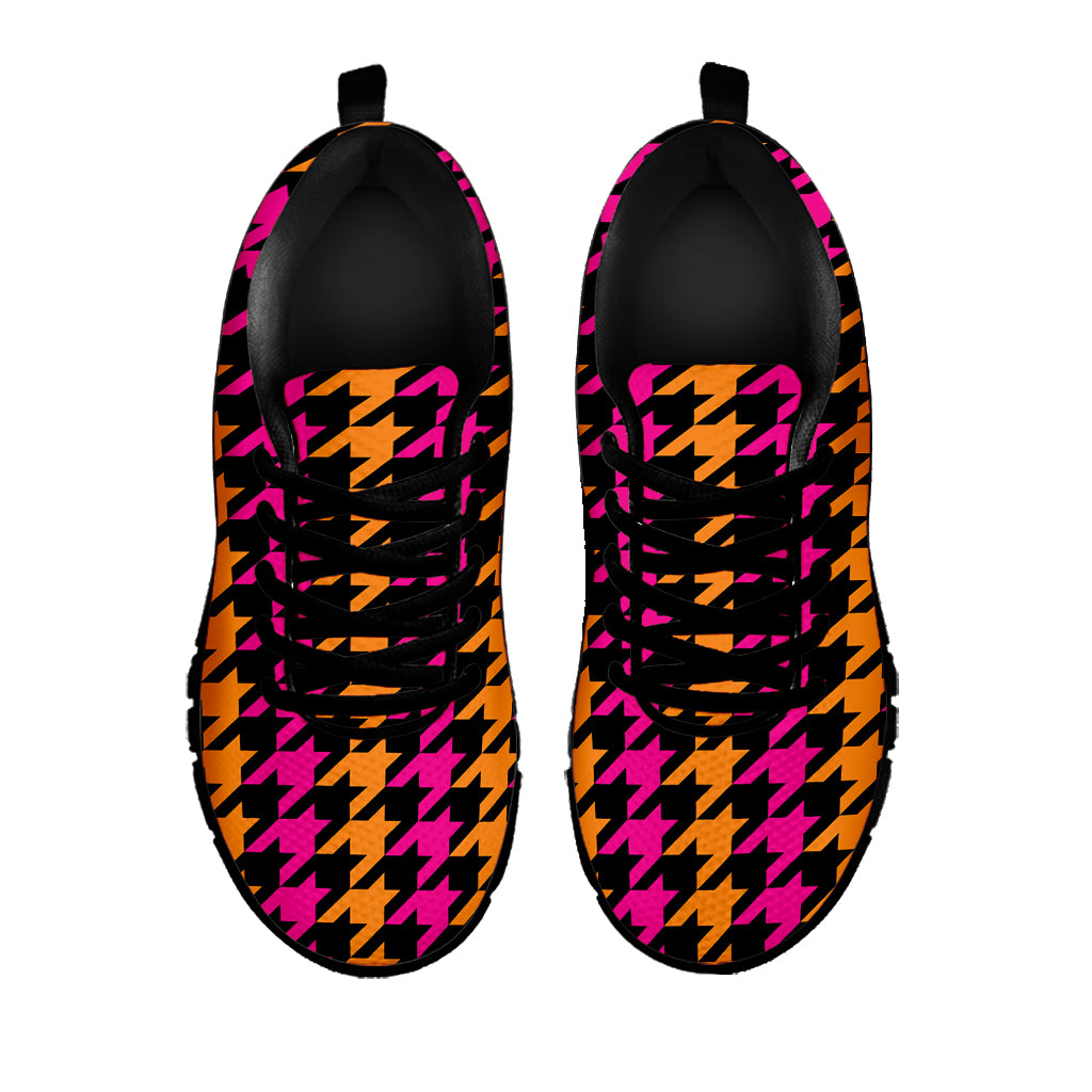 Orange Pink And Black Houndstooth Print Black Sneakers