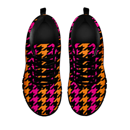 Orange Pink And Black Houndstooth Print Black Sneakers