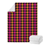 Orange Pink And Black Houndstooth Print Blanket