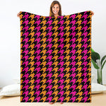 Orange Pink And Black Houndstooth Print Blanket