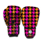 Orange Pink And Black Houndstooth Print Boxing Gloves