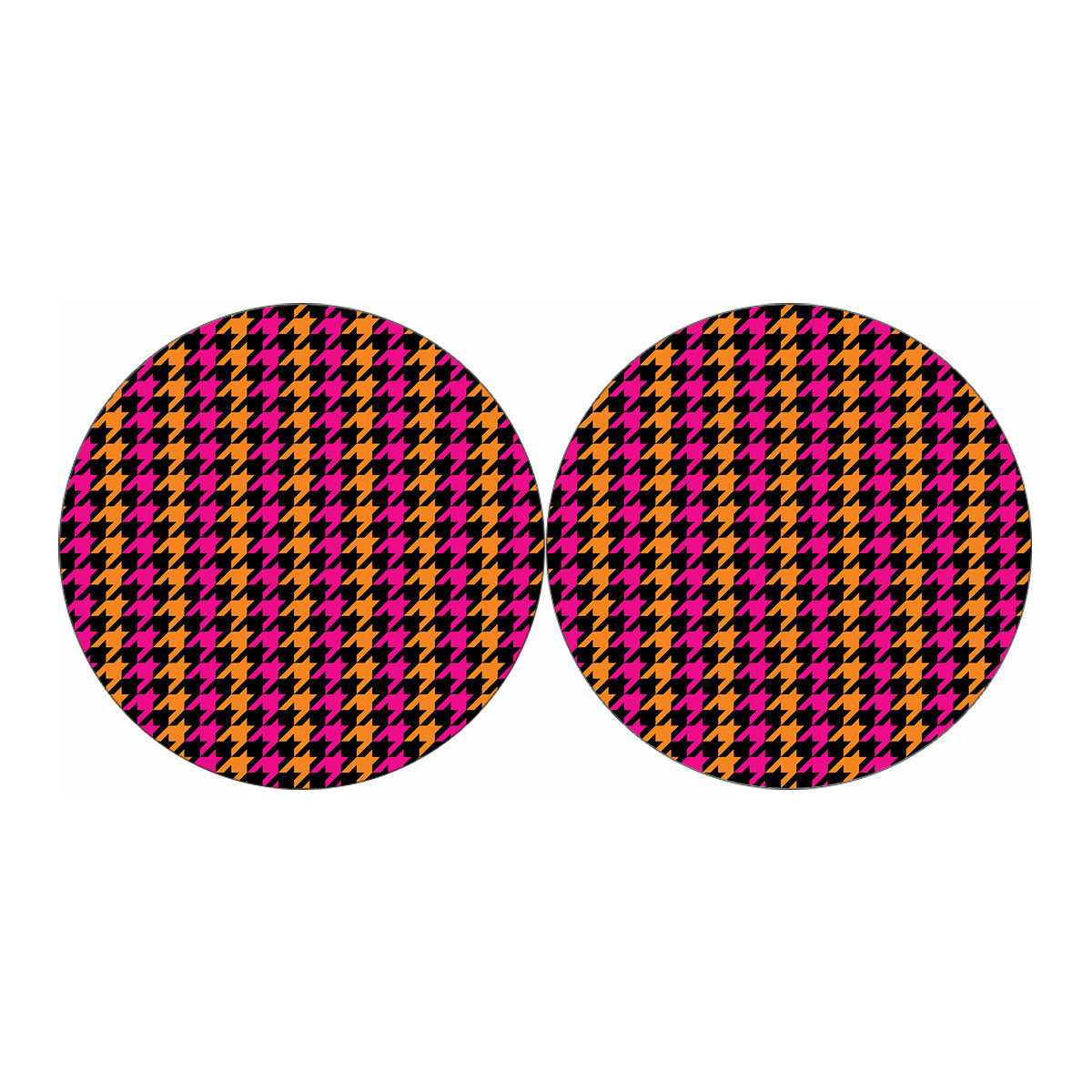 Orange Pink And Black Houndstooth Print Car Coasters
