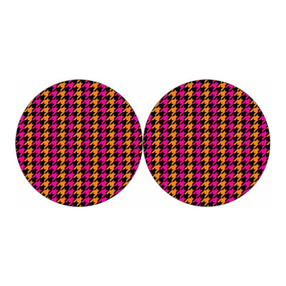 Orange Pink And Black Houndstooth Print Car Coasters