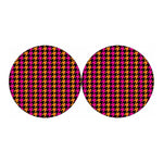 Orange Pink And Black Houndstooth Print Car Coasters