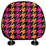 Orange Pink And Black Houndstooth Print Car Headrest Covers