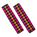 Orange Pink And Black Houndstooth Print Car Seat Belt Covers