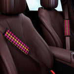 Orange Pink And Black Houndstooth Print Car Seat Belt Covers