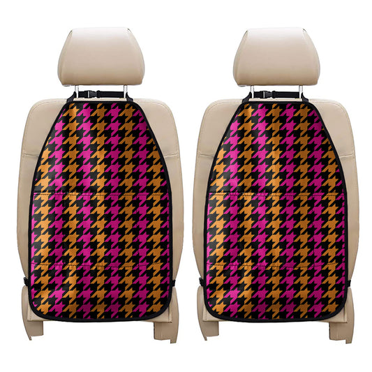 Orange Pink And Black Houndstooth Print Car Seat Organizers