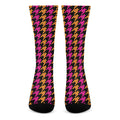 Orange Pink And Black Houndstooth Print Crew Socks