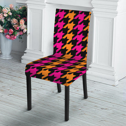 Orange Pink And Black Houndstooth Print Dining Chair Slipcover