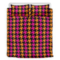 Orange Pink And Black Houndstooth Print Duvet Cover Bedding Set
