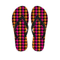 Orange Pink And Black Houndstooth Print Flip Flops