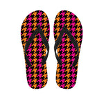 Orange Pink And Black Houndstooth Print Flip Flops
