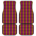Orange Pink And Black Houndstooth Print Front and Back Car Floor Mats