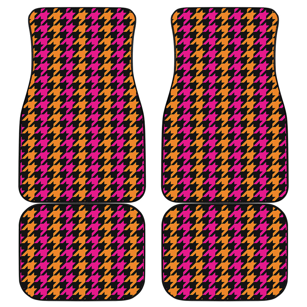 Orange Pink And Black Houndstooth Print Front and Back Car Floor Mats