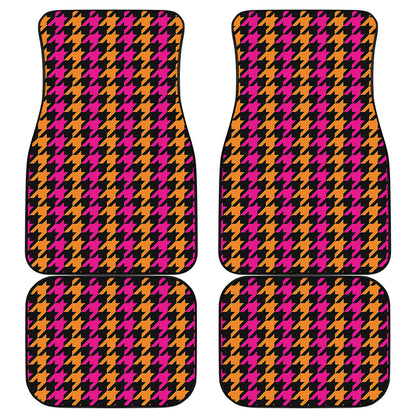 Orange Pink And Black Houndstooth Print Front and Back Car Floor Mats
