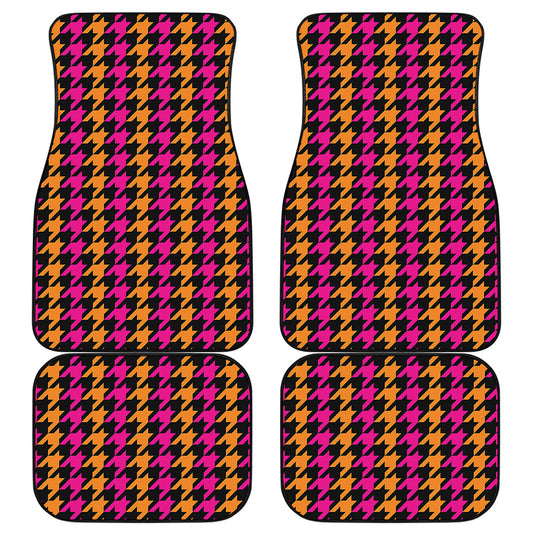 Orange Pink And Black Houndstooth Print Front and Back Car Floor Mats