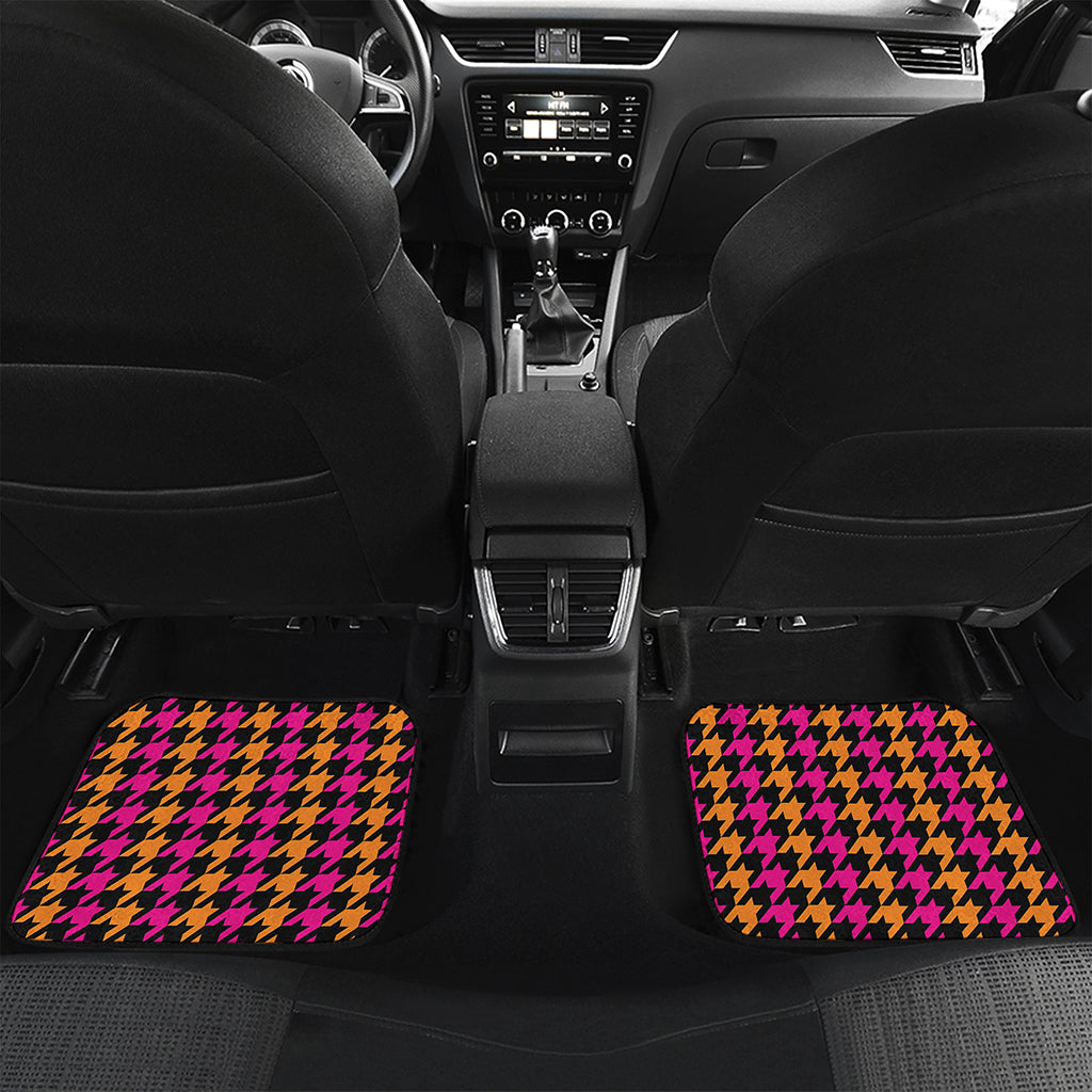 Orange Pink And Black Houndstooth Print Front and Back Car Floor Mats