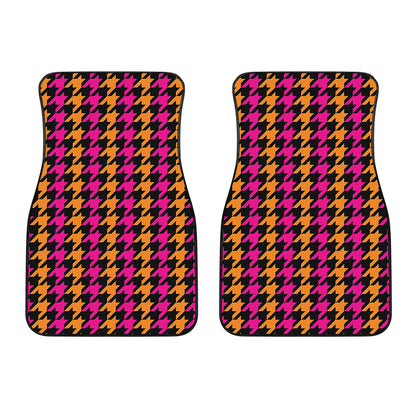 Orange Pink And Black Houndstooth Print Front Car Floor Mats