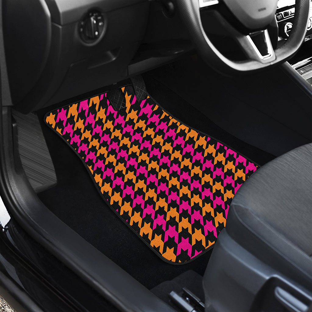 Orange Pink And Black Houndstooth Print Front Car Floor Mats