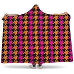 Orange Pink And Black Houndstooth Print Hooded Blanket