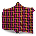 Orange Pink And Black Houndstooth Print Hooded Blanket