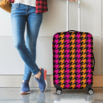 Orange Pink And Black Houndstooth Print Luggage Cover