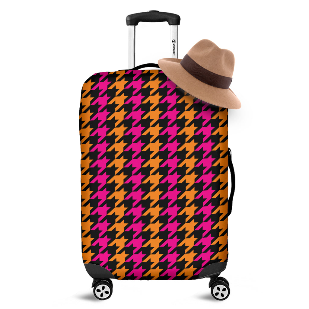 Orange Pink And Black Houndstooth Print Luggage Cover