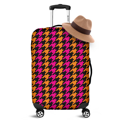 Orange Pink And Black Houndstooth Print Luggage Cover