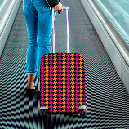 Orange Pink And Black Houndstooth Print Luggage Cover