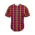 Orange Pink And Black Houndstooth Print Men's Baseball Jersey