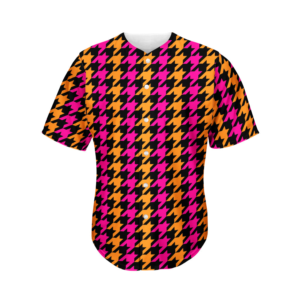 Orange Pink And Black Houndstooth Print Men's Baseball Jersey