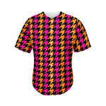 Orange Pink And Black Houndstooth Print Men's Baseball Jersey