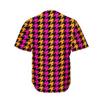 Orange Pink And Black Houndstooth Print Men's Baseball Jersey