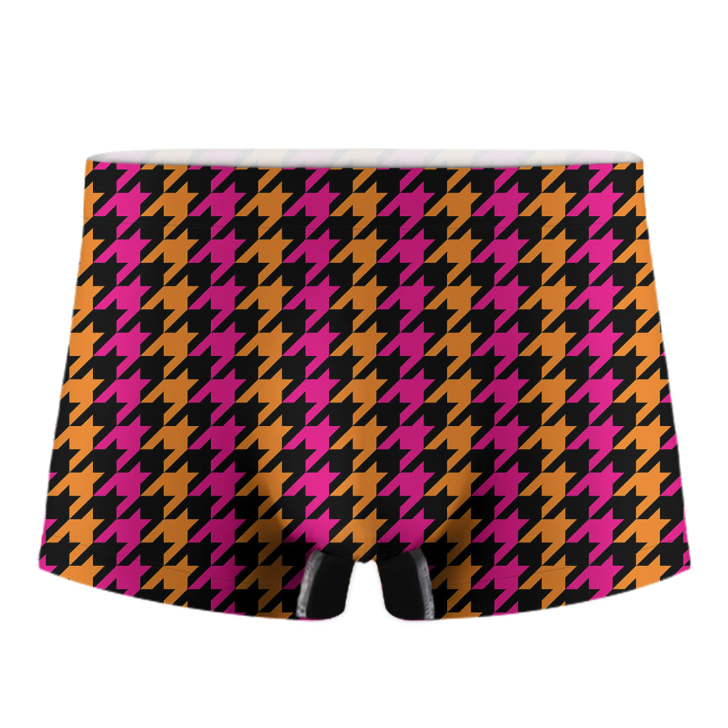 Orange Pink And Black Houndstooth Print Men's Boxer Briefs