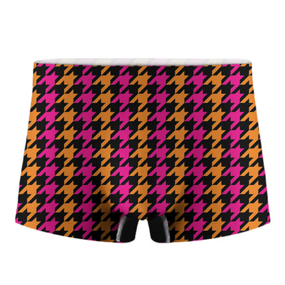Orange Pink And Black Houndstooth Print Men's Boxer Briefs