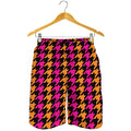 Orange Pink And Black Houndstooth Print Men's Shorts