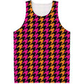 Orange Pink And Black Houndstooth Print Men's Tank Top